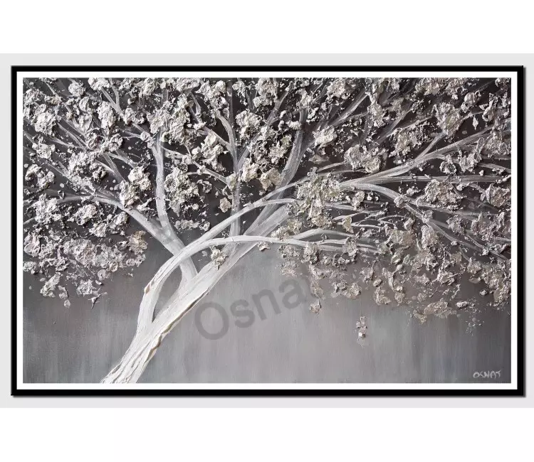 print on paper - textured painting of a silver tree