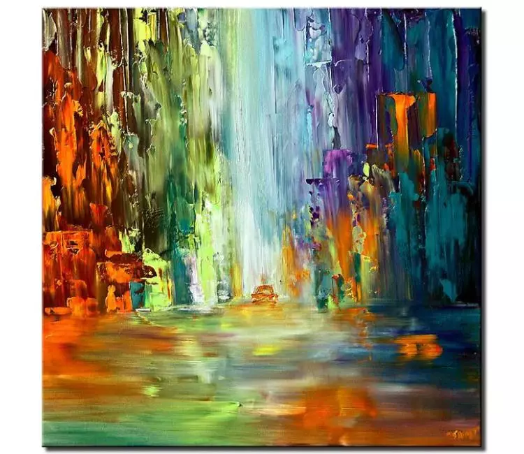 Painting for sale colorful abstract cityscape large