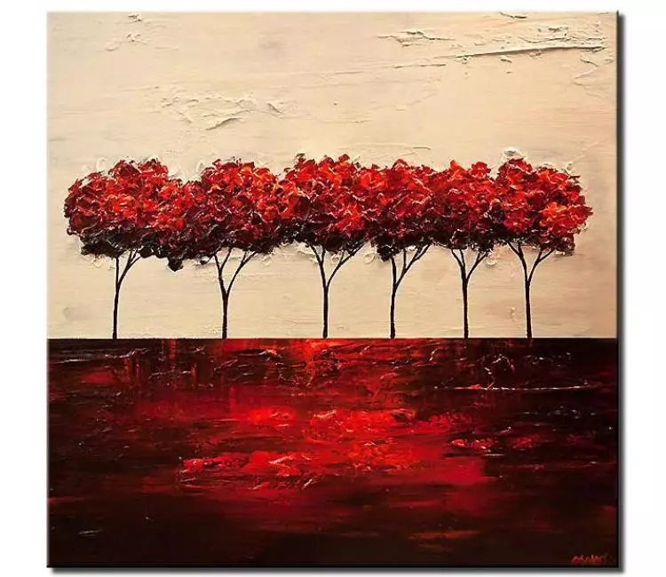 Buy red blooming trees abstract landscape painting #6350